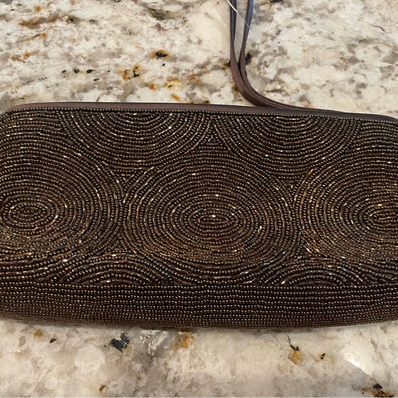Talbots Brown Beaded Textured Clutch Wristlet NWT - Picture 5 of 7